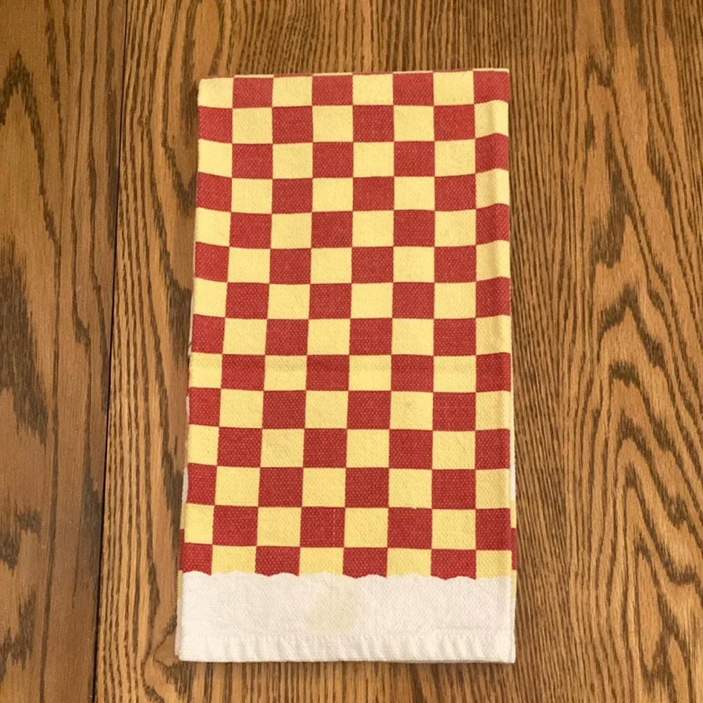 Retro Red and Yellow Checkered Kitchen Towel “Take It or Leave It”